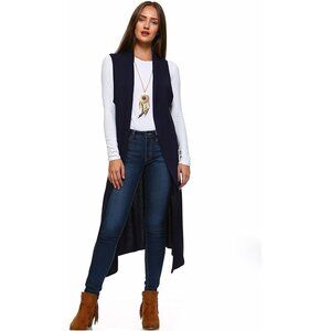 Isaac Liev Sleeveless Lightweight Duster Vest M Open Front Slit Pocket USA Made